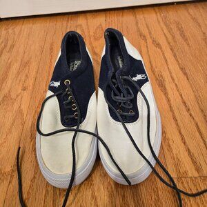 Mens Size 7.5D Polo Ralph Lauren Vaughn Saddle Sneaker in Navy and white